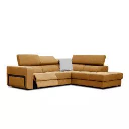Canapé d’angle droit 5 places avec un relax électrique tissu orange