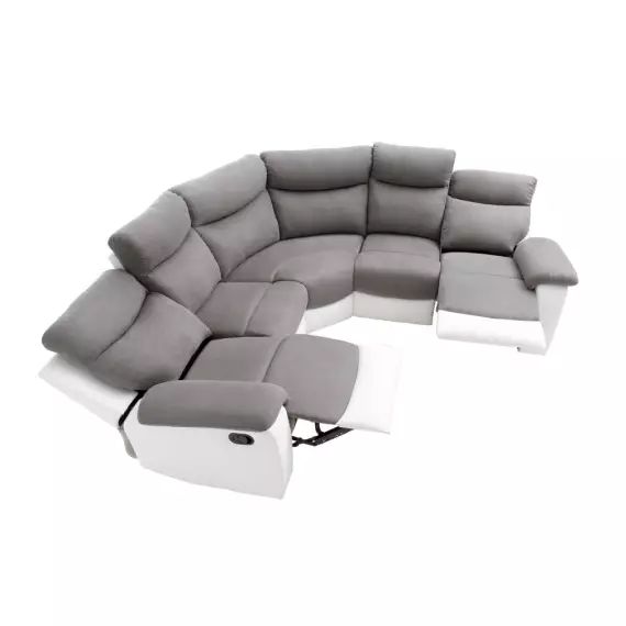 Canapé d’Angle de Relaxation OSCAR 5 places bi-matière – Blanc et Gris – 238 x 238 x 99 cm – Usinestreet