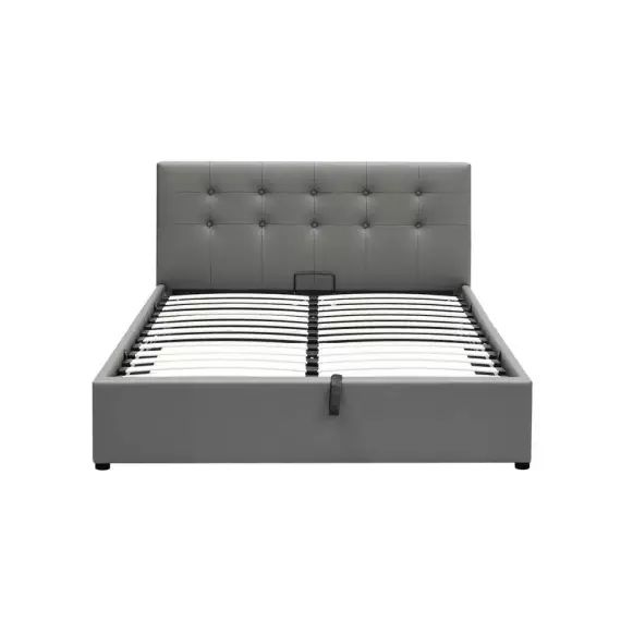 Lit coffre 140×190 cm avec sommier SYLA 2 en polyurétane gris