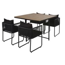 Table de jardin en composite imitation teck 4 personnes L110 et fauteuils (x4) en résine noire