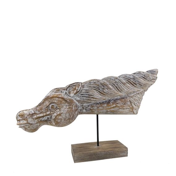 Figure tête cheval sculpté avec base en bois marron