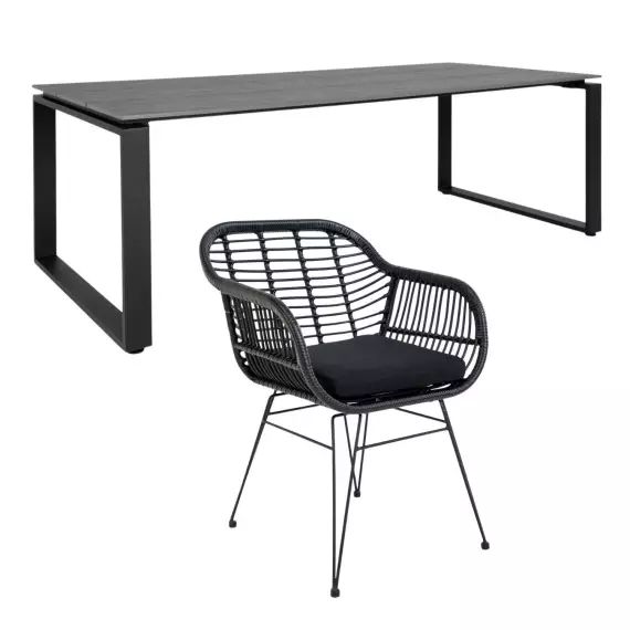 Table de jardin 210 x 100 cm + 6 fauteuils