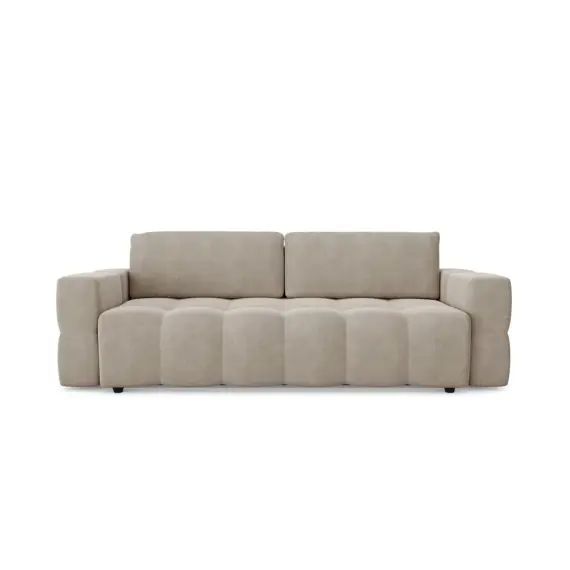 Canapé 4 places convertible coffre noyer velours taupe