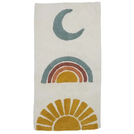 Tapis de bain enfant en coton fantaisie écru 60x120cm