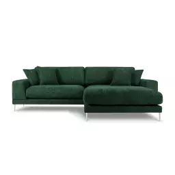 Canapé d’angle droit 5 places en tissu structuré vert
