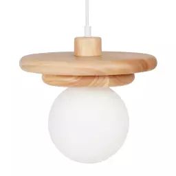 Suspension en bois d’hévéa et globe opaque