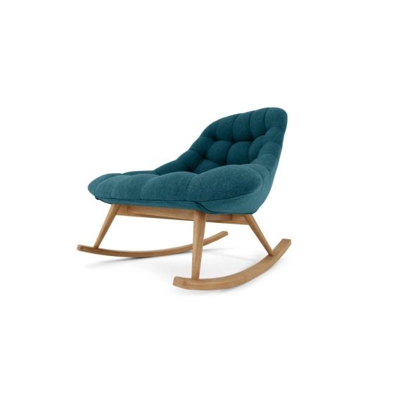 Kolton, rocking-chair, bleu minéral et pieds en bois clair