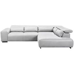 Canapé d’angle fixe 4 places en tissu SIDE coloris gris clair