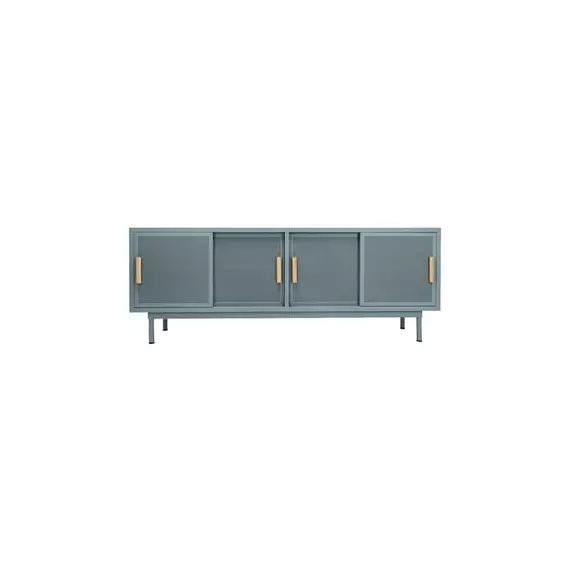 Buffet B perforé en Métal, Chêne – Couleur Vert – 200 x 43 x 75 cm