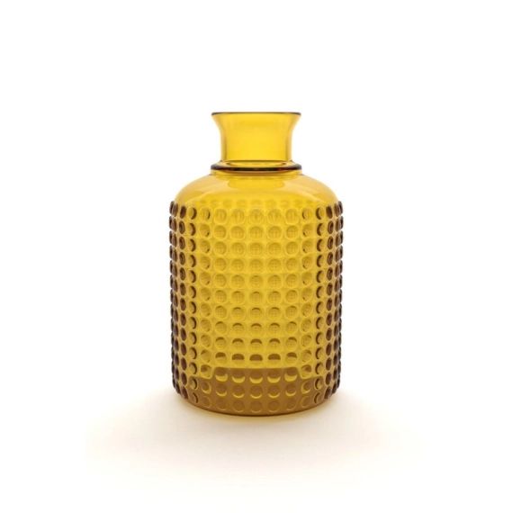 Vase verre jaune / doré l.12 x H.20 cm, Diam.12 cm