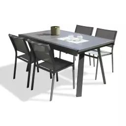 Ensemble repas de jardin 4 places en aluminium gris anthracite