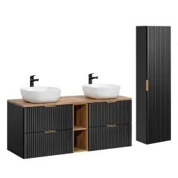 Ensemble meuble double vasque 140cm et colonne stratifiés noir