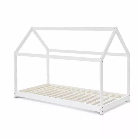 Lit enfant cabane bois massif en pin naturel blanc