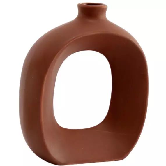 Vase en grès oval 16 cm marron