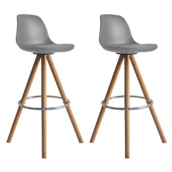 Lot de 2 tabourets style scandinave gris et bois