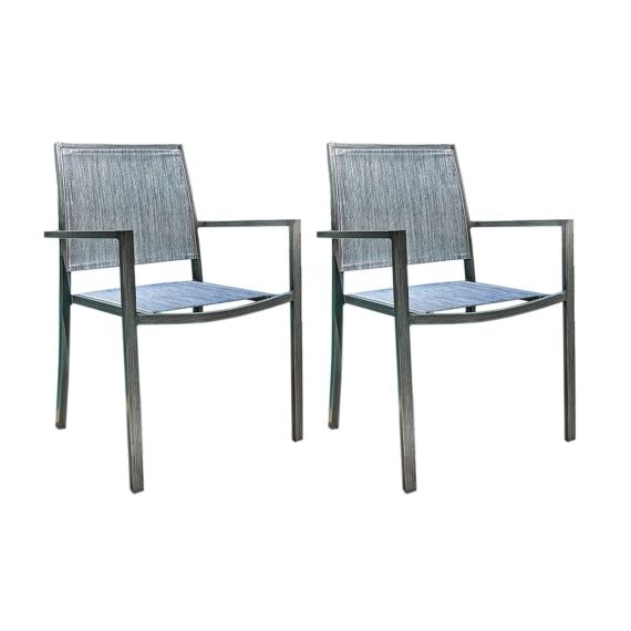 Pack de 2 fauteuils de jardin empilable en aluminium et textilène gris