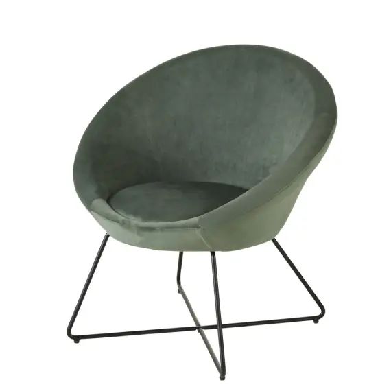Fauteuil en velours vert pieds en métal noir Hipop
