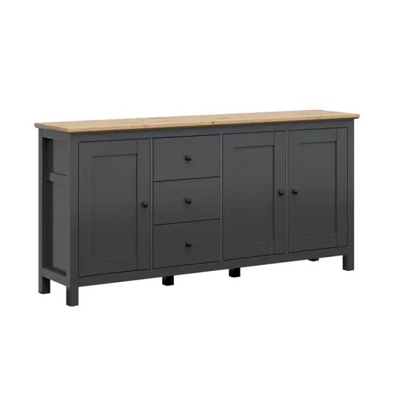Buffet 3 portes 3 tiroirs gris anthracite et naturel