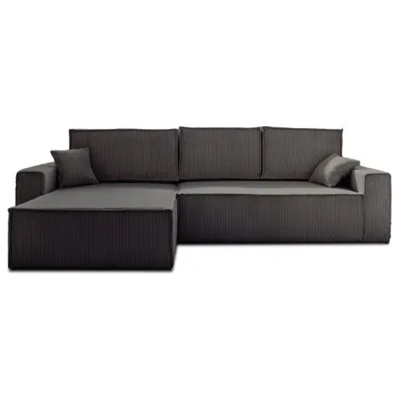 Canapé d&rsquo;angle réversible convertible 4 places en velours côtelé gris