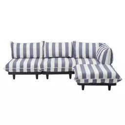 Canapé de jardin 4 places Paletti en Tissu, Tissu Oléfine – Couleur Bleu – 280 x 190 x 90 cm