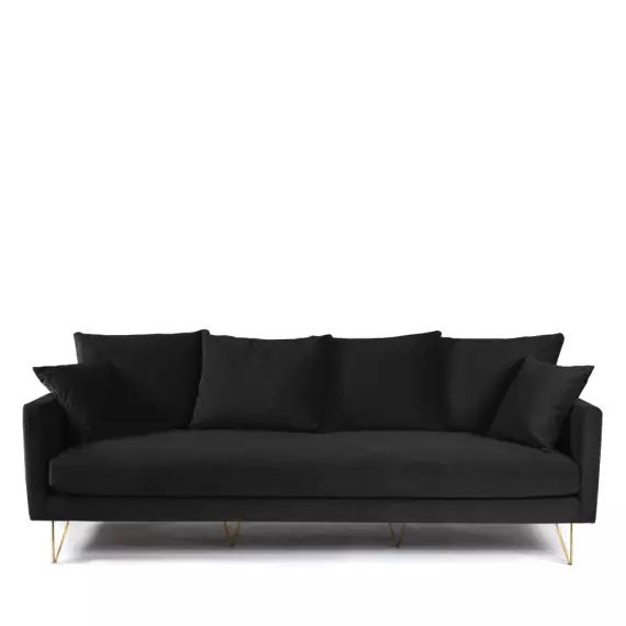 Villabon – Canapé 4 places en velours pieds épingles dorés