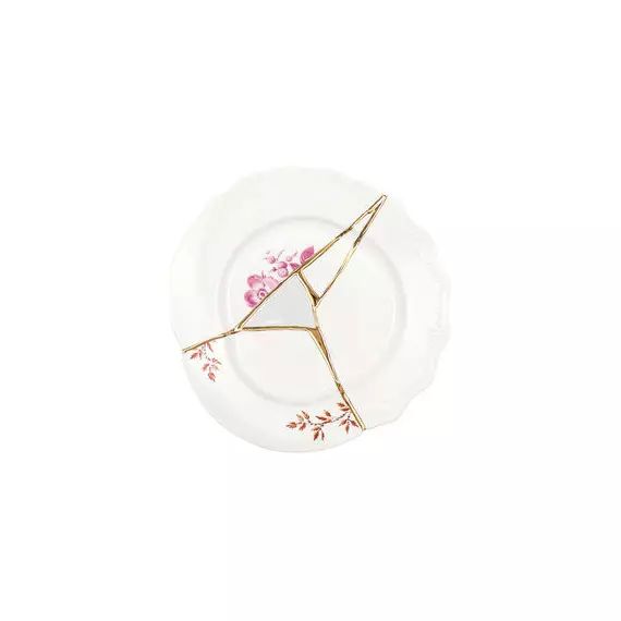 Assiette à dessert Kintsugi en Céramique, Or – Couleur Blanc – 24.66 x 24.66 x 2.8 cm – Designer Marcantonio