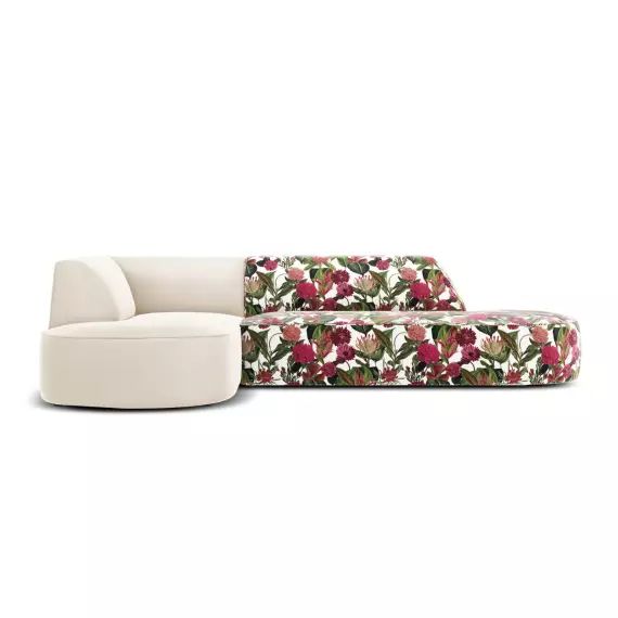Canapé D&rsquo;Angle Gauche 4 places en Velours Motif de Rose de Jardin