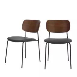 Jens – Lot de 2 chaises en bois foncé, simili et métal – Couleur – Noir