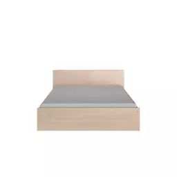 Lit 140×190 cm avec 2 tiroirs tête de lit LODGE  imitation chêne et blanc et