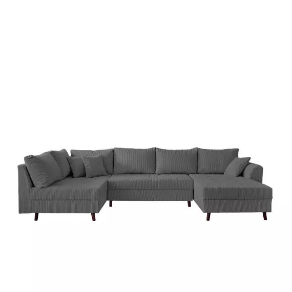 Canapé d’angle gauche 7 places en velours côtelé gris foncé
