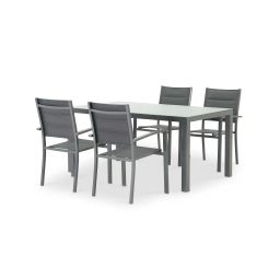 Table 160×90 et 6 chaises de jardin gris