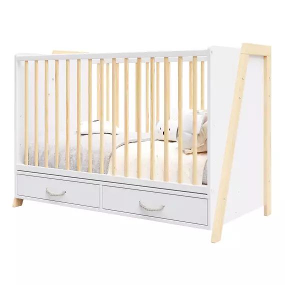 Lit bébé évolutif et Bureau 2 en 1en bois blanc et pin – 120×60 cm
