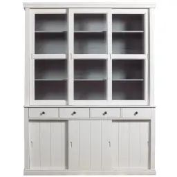 Vaisselier en pin 6 portes 4 tiroirs blanc