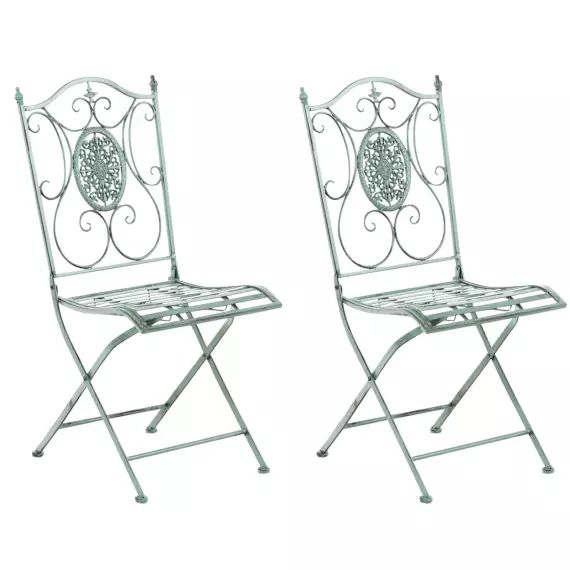 Lot de 2 chaises de jardin pliables en métal Vert antique