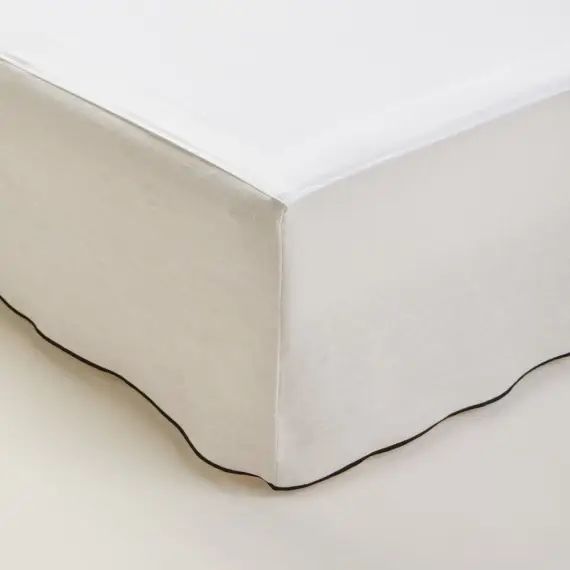 Cache sommier 90×200 cm Calcaire et bourdon noir en Lin