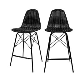 Chaise de bar 63 cm en résine tressé noire (lot de 2)