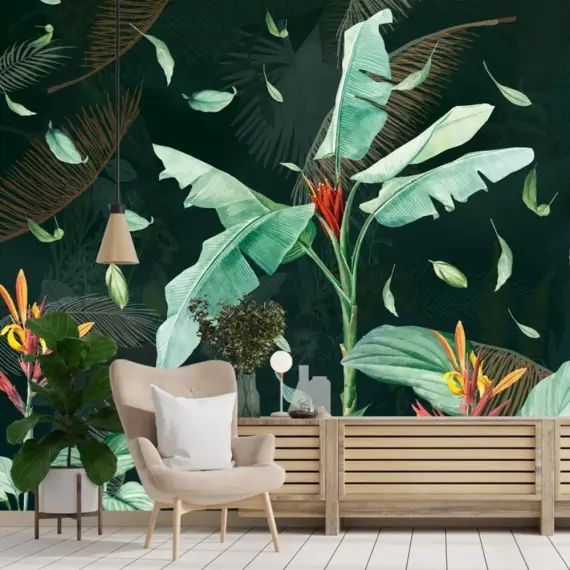 Papier peint panoramique végétal jungle vert sapin 336x270cm