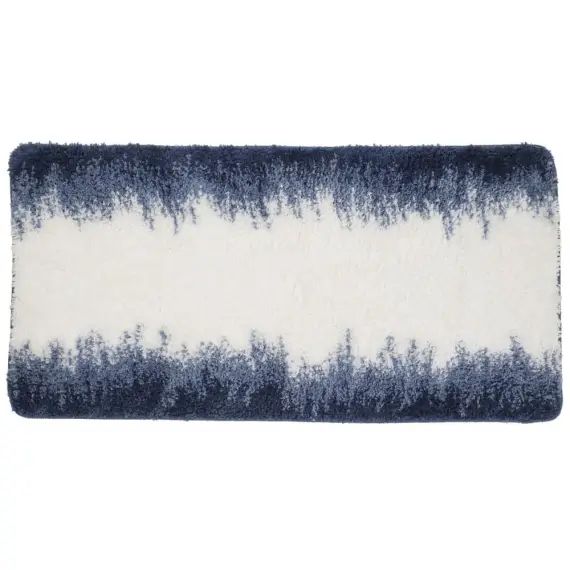 Tapis de bain en polyester fantaisie bleu et blanc 60x120cm