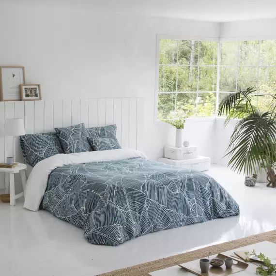 Housse de couette imprimé en percale Coton Bleu 220×220 cm