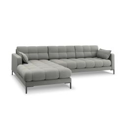 Canapé d’angle 5 places en tissu structuré gris clair