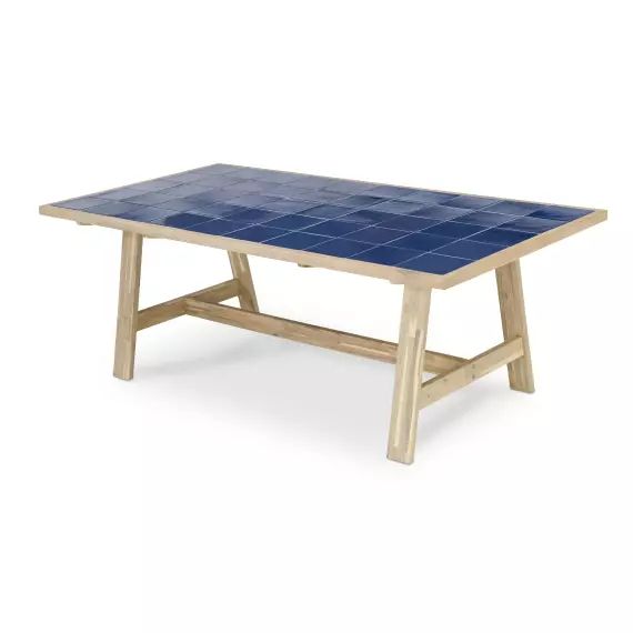 Table à manger de jardin en bois bleu et céramique 205×105