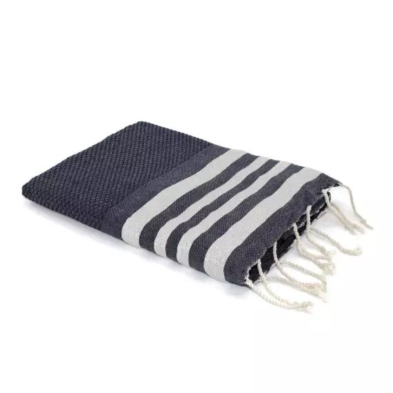 Fouta en coton 100×200 Bleu jean et argent