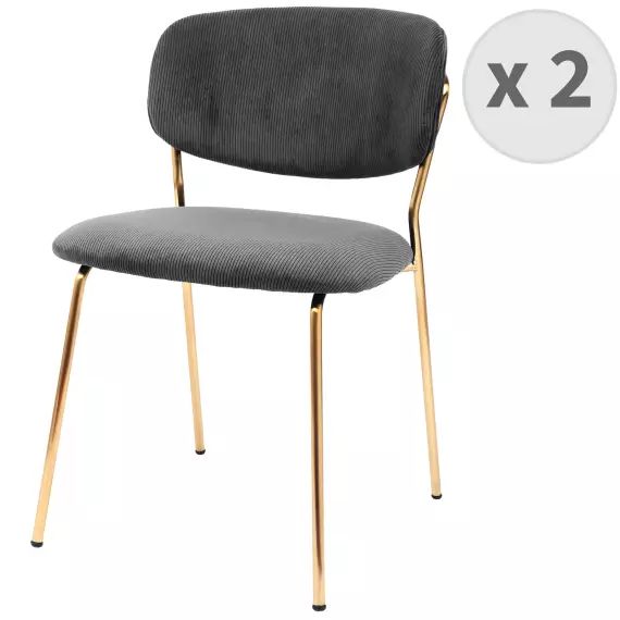 Chaise en tissu côtelé Carbone et métal doré brossé (x2)