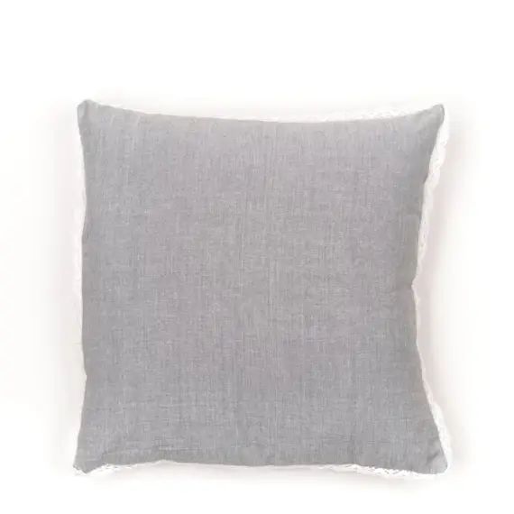 Coussin déhoussable finition dentelle en coton gris 40×40