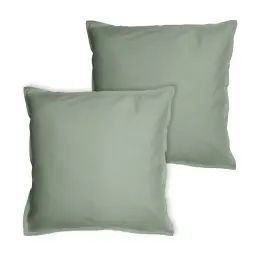 Set de 2 taies d’oreiller unies finition volant Lichen 65x65cm