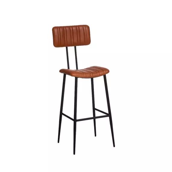 Tabouret de bar en cuir et croûte de cuir marron 44 cm