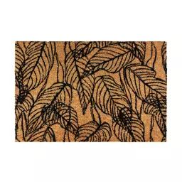 Paillasson fibre de coco motif feuilles naturel-noir 60×40