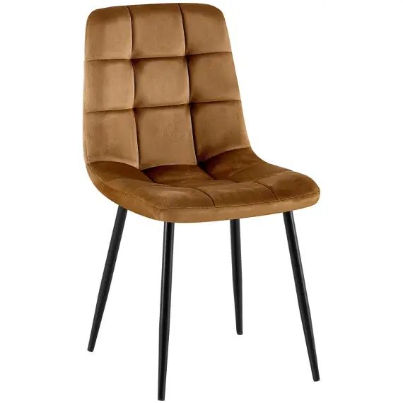 Chaise de salle à manger avec pieds en métal en velours Marron