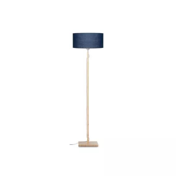 Lampadaire bambou abat-jour lin bleu denim, h. 167cm