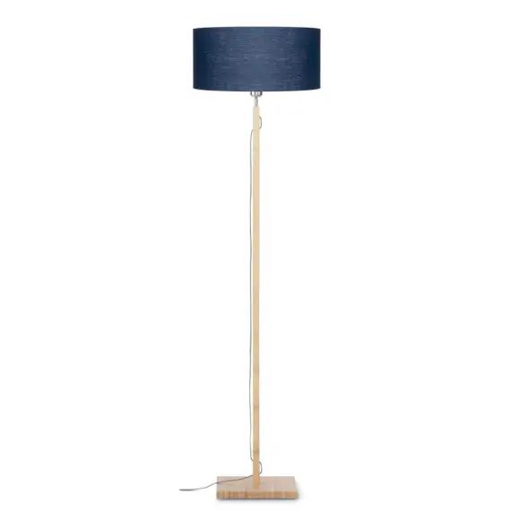 Lampadaire bambou abat-jour lin bleu denim, h. 167cm